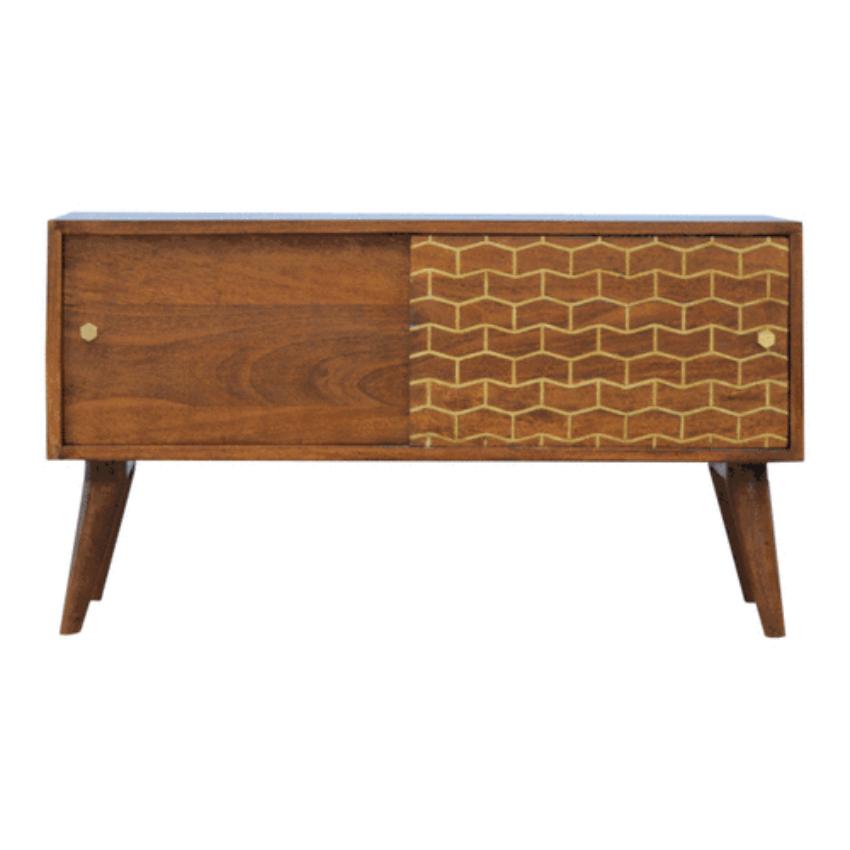 Gold Pattern Sideboard | 2 Sliding Doors | Solid Mango Wood