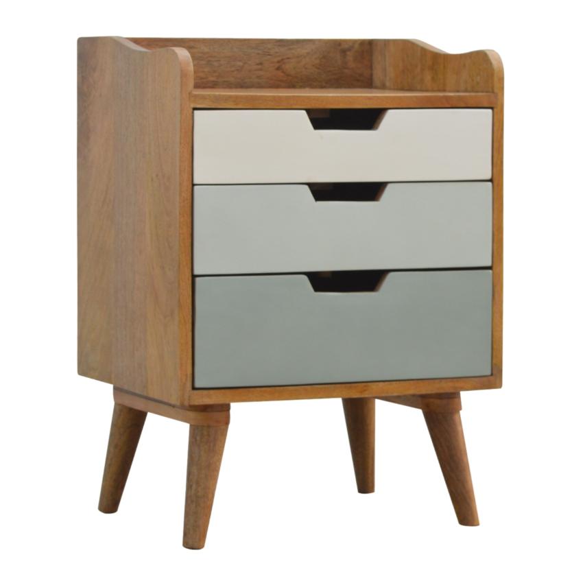 Green Gradient Bedside Table | 3 Drawers | Solid Mango Wood