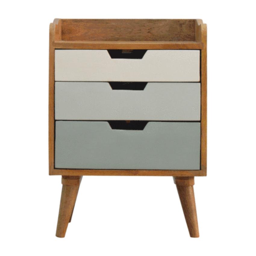 Green Gradient Bedside Table | 3 Drawers | Solid Mango Wood