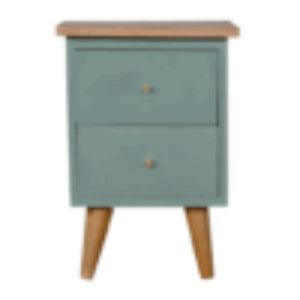Green Hand-Painted Bedside Table | Solid Mango Wood | Artisan Pattern | Bedroom Storage