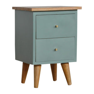 Green Hand-Painted Bedside Table | Solid Mango Wood | Artisan Pattern | Bedroom Storage