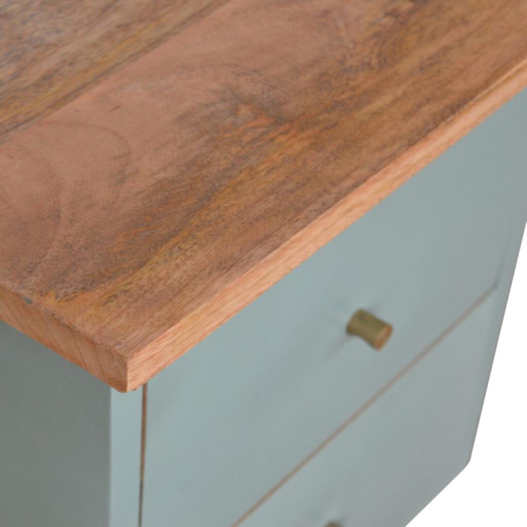 Green Hand-Painted Bedside Table | Solid Mango Wood | Artisan Pattern | Bedroom Storage