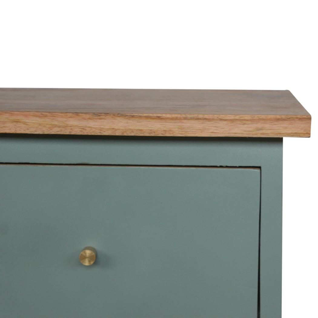 Green Hand-Painted Bedside Table | Solid Mango Wood | Artisan Pattern | Bedroom Storage