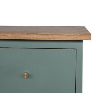 Green Hand-Painted Bedside Table | Solid Mango Wood | Artisan Pattern | Bedroom Storage
