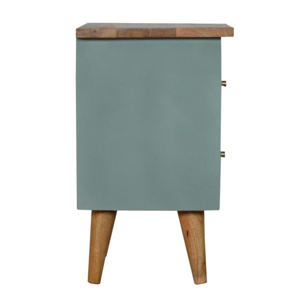 Green Hand-Painted Bedside Table | Solid Mango Wood | Artisan Pattern | Bedroom Storage