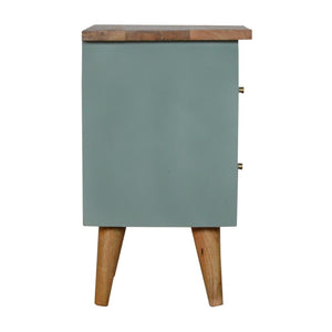 Green Hand-Painted Bedside Table | Solid Mango Wood | Artisan Pattern | Bedroom Storage