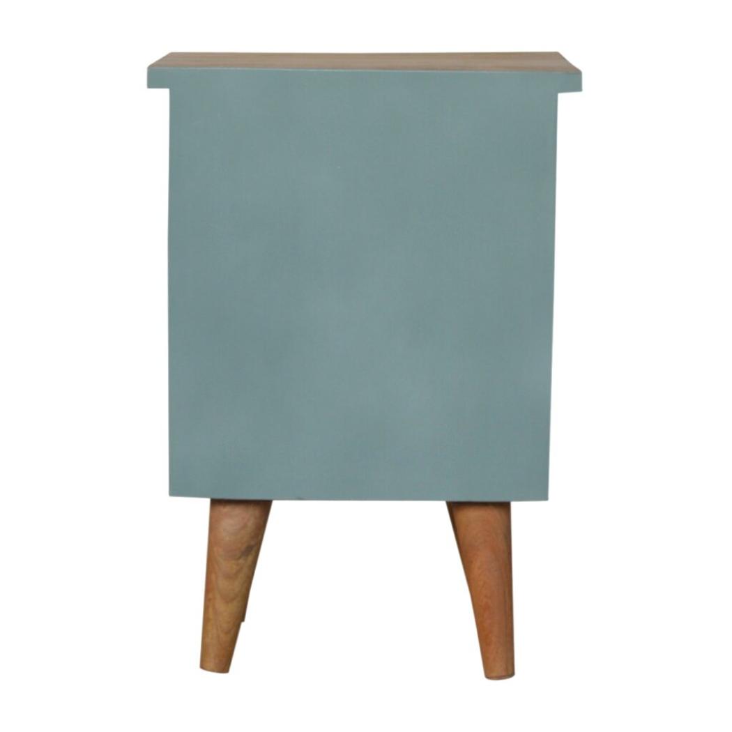 Green Hand-Painted Bedside Table | Solid Mango Wood | Artisan Pattern | Bedroom Storage
