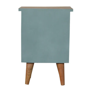 Green Hand-Painted Bedside Table | Solid Mango Wood | Artisan Pattern | Bedroom Storage