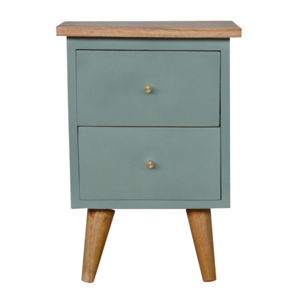 Green Hand-Painted Bedside Table | Solid Mango Wood | Artisan Pattern | Bedroom Storage