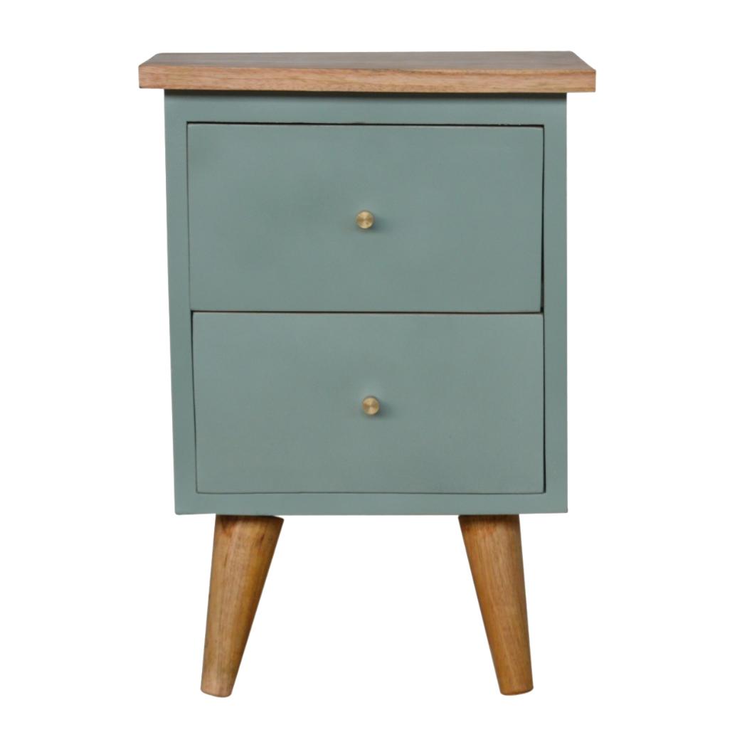 Green Hand-Painted Bedside Table | Solid Mango Wood | Artisan Pattern | Bedroom Storage