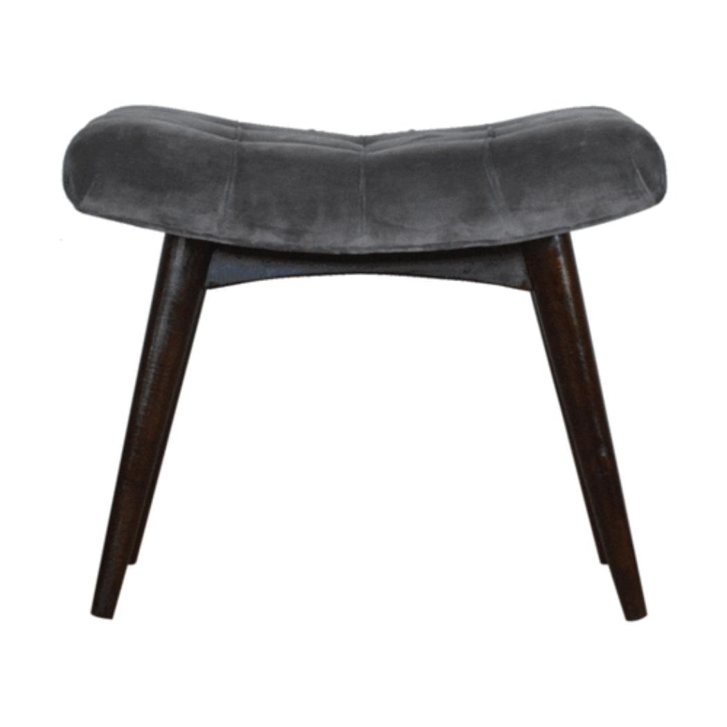 Grey Cotton Velvet Curved Bench | Upholstered Accent Seat | Bedroom & Hallway