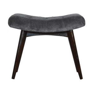 Grey Cotton Velvet Curved Bench | Upholstered Accent Seat | Bedroom & Hallway