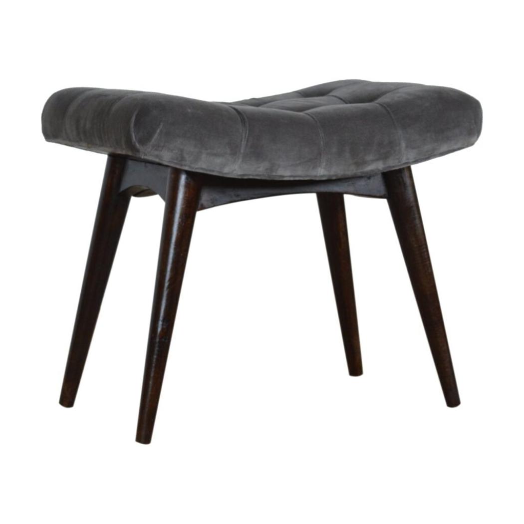Grey Cotton Velvet Curved Bench | Upholstered Accent Seat | Bedroom & Hallway