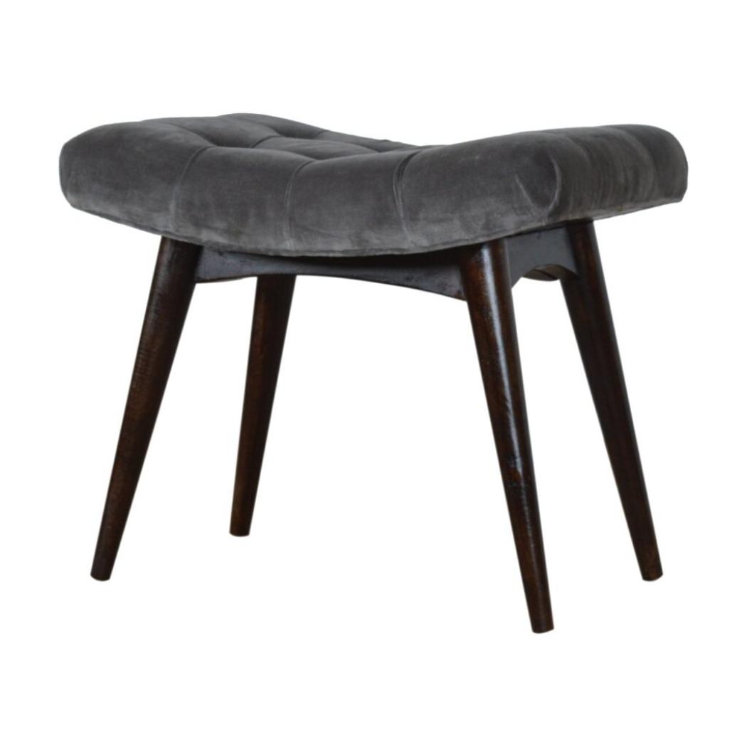 Grey Cotton Velvet Curved Bench | Upholstered Accent Seat | Bedroom & Hallway
