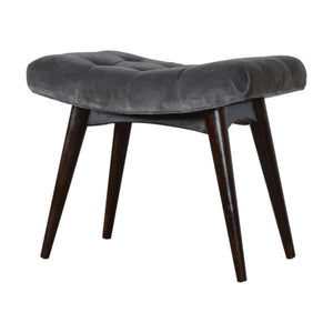 Grey Cotton Velvet Curved Bench | Upholstered Accent Seat | Bedroom & Hallway