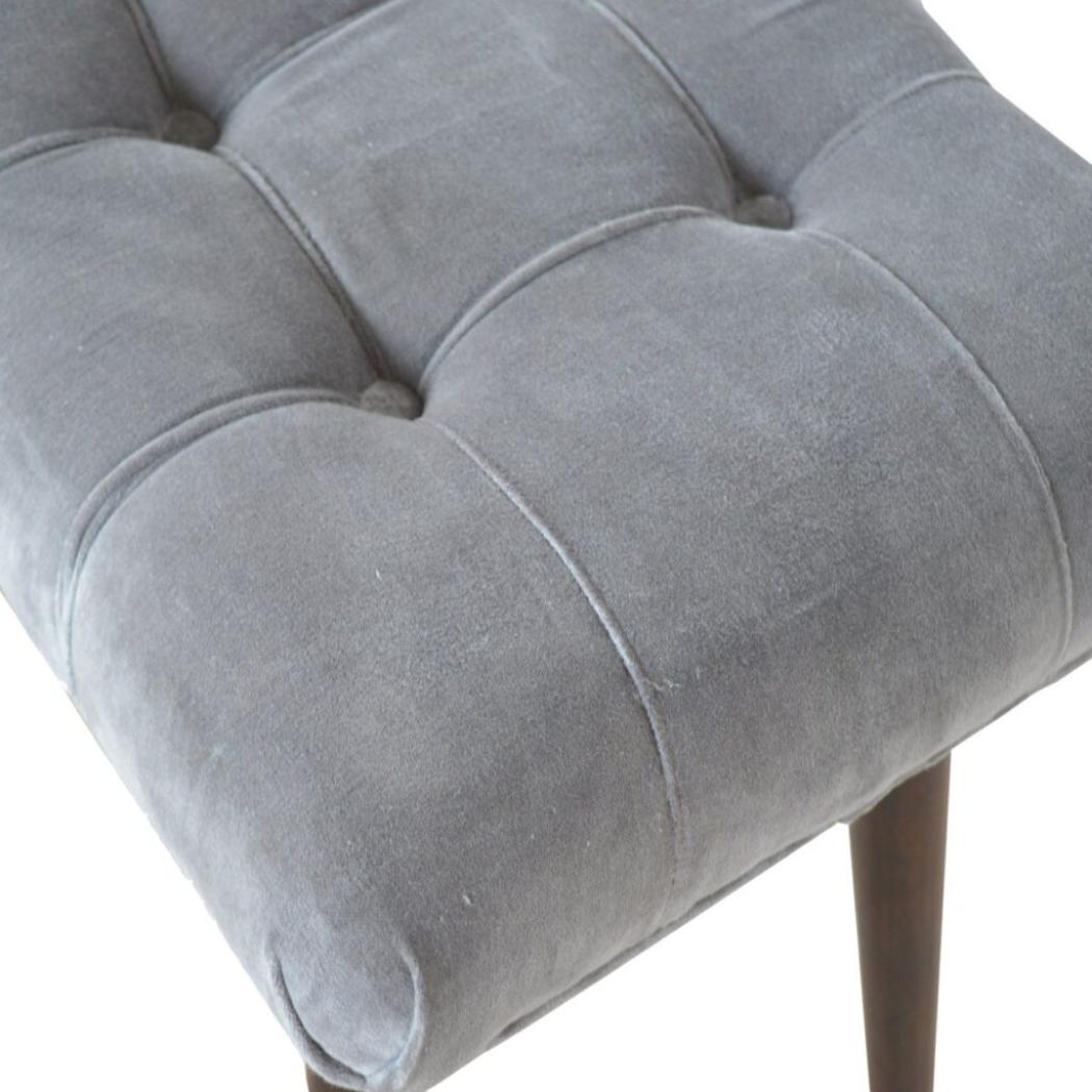 Grey Cotton Velvet Curved Bench | Upholstered Accent Seat | Bedroom & Hallway