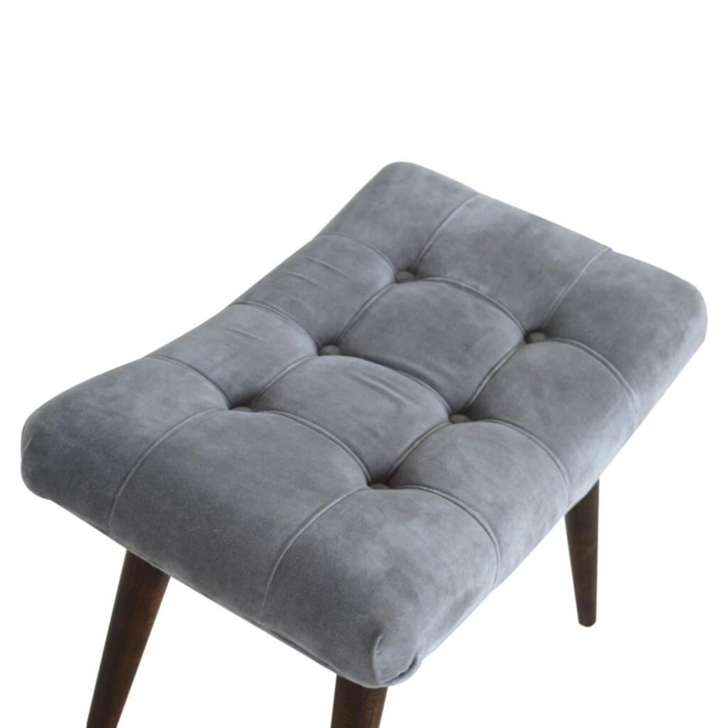 Grey Cotton Velvet Curved Bench | Upholstered Accent Seat | Bedroom & Hallway