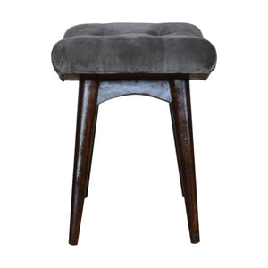 Grey Cotton Velvet Curved Bench | Upholstered Accent Seat | Bedroom & Hallway