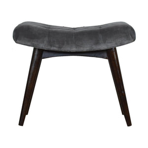Grey Cotton Velvet Curved Bench | Upholstered Accent Seat | Bedroom & Hallway