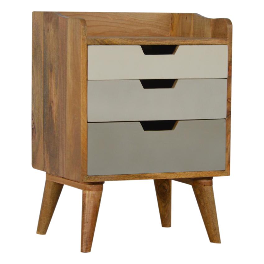 Grey Gradient Mango Wood Bedside Table | 3 Drawers | Nordic Legs