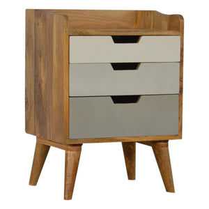 Grey Gradient Mango Wood Bedside Table | 3 Drawers | Nordic Legs