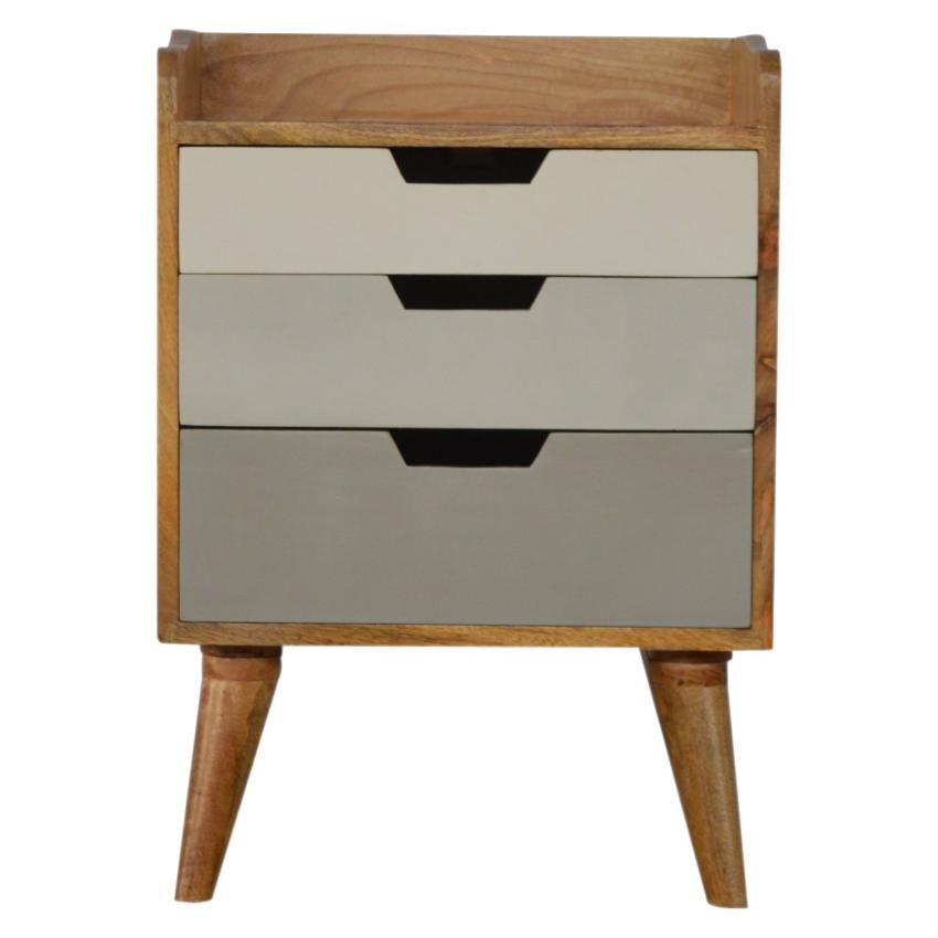 Grey Gradient Mango Wood Bedside Table | 3 Drawers | Nordic Legs