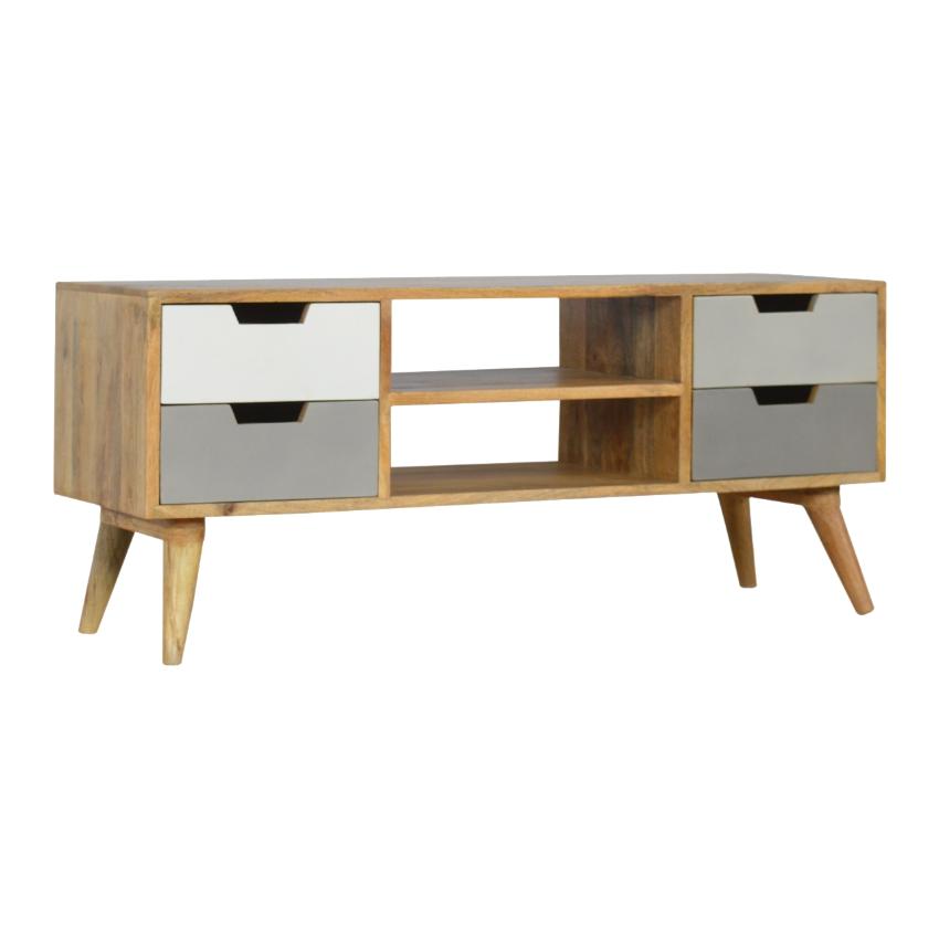 Grey Gradient Mango Wood TV Unit | 4 Drawers | 2 Open Shelves