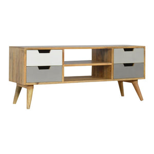 Grey Gradient Mango Wood TV Unit | 4 Drawers | 2 Open Shelves