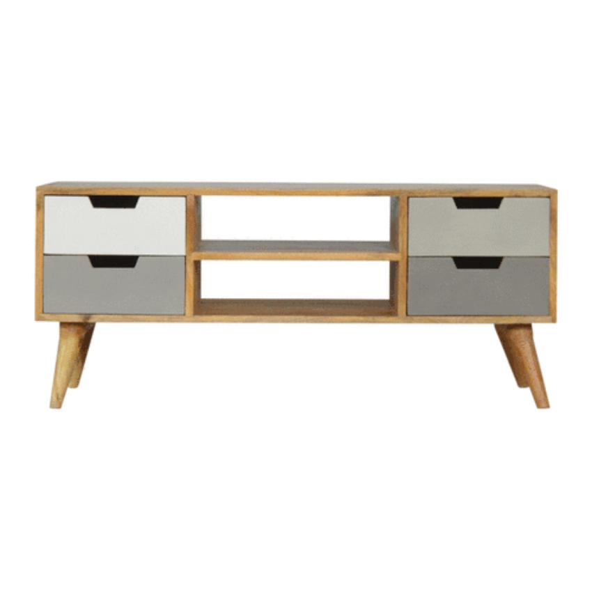 Grey Gradient Mango Wood TV Unit | 4 Drawers | 2 Open Shelves