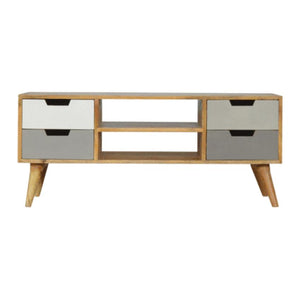 Grey Gradient Mango Wood TV Unit | 4 Drawers | 2 Open Shelves