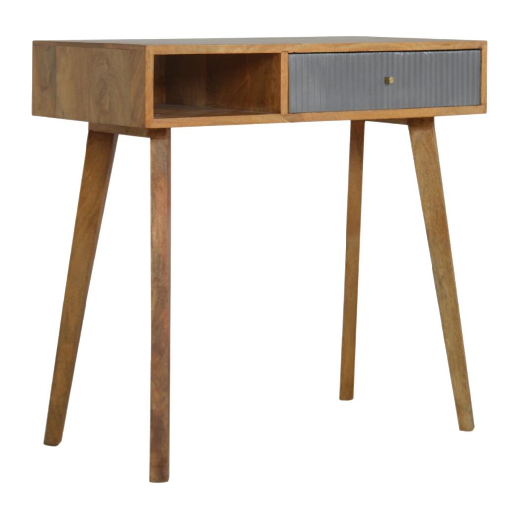 Grey Line Carved Writing Desk | Textured Detail | Home Office & Study Table
