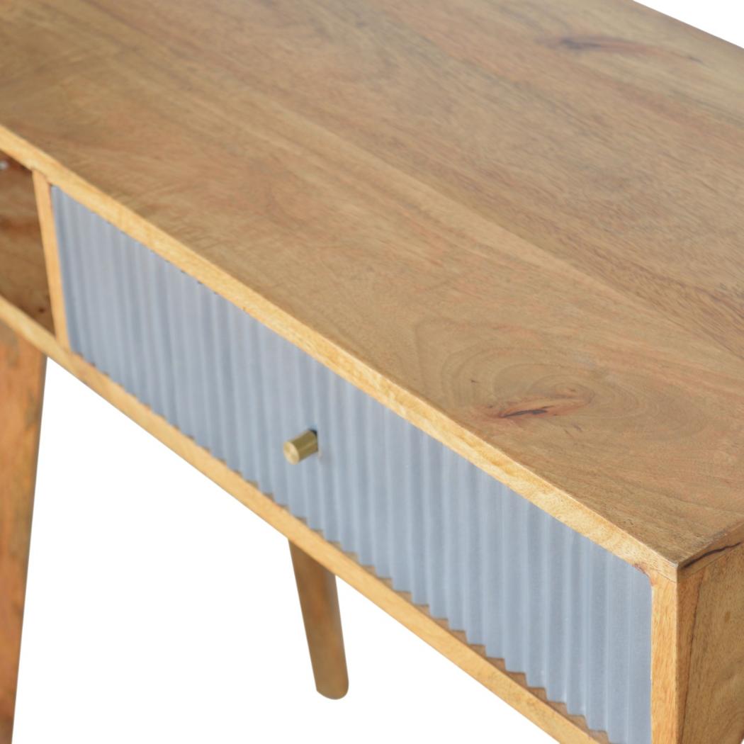 Grey Line Carved Writing Desk | Textured Detail | Home Office & Study Table