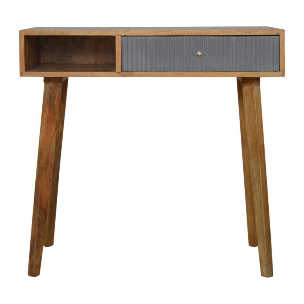 Grey Line Carved Writing Desk | Textured Detail | Home Office & Study Table