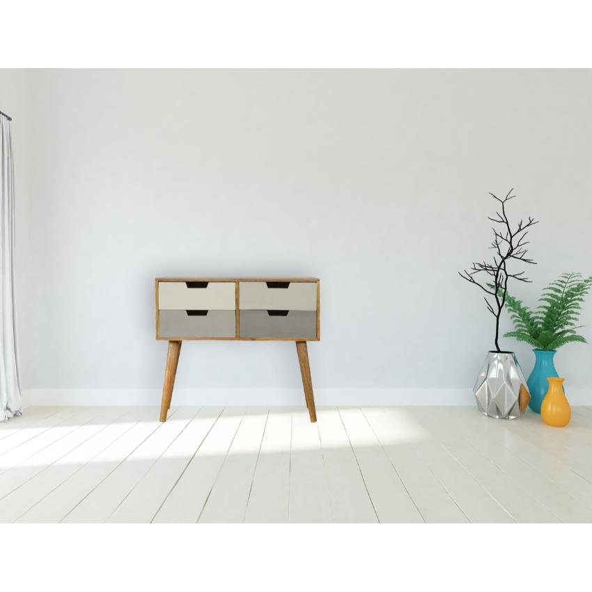 Grey Ombré Mango Wood Console Table | 4 Drawers | Nordic Legs