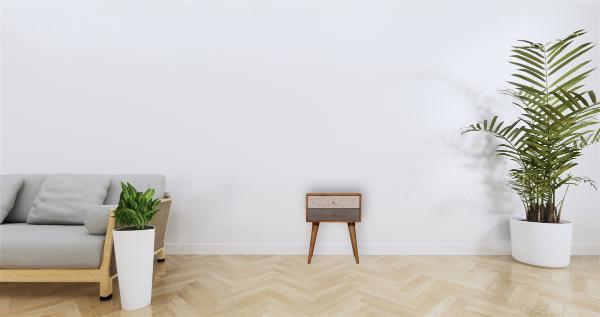 Grey Patterned Bedside Table | Solid Mango Wood | Oak Finish | 2 Drawers