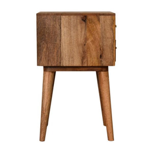 Grey Patterned Bedside Table | Solid Mango Wood | Oak Finish | 2 Drawers