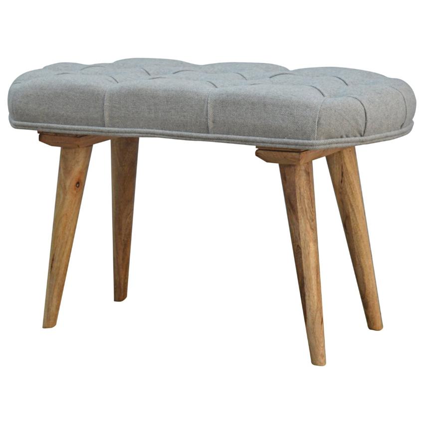 Grey Tweed Bedroom Bench | Deep Button Seat | Mango Wood Legs