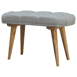 Grey Tweed Bedroom Bench | Deep Button Seat | Mango Wood Legs