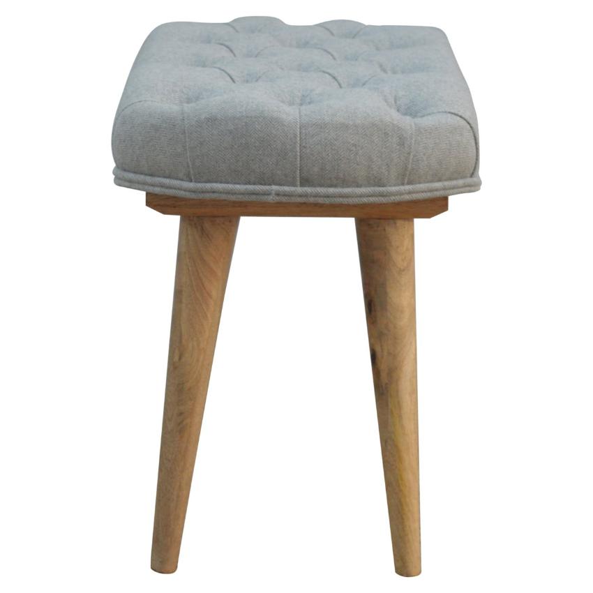 Grey Tweed Bedroom Bench | Deep Button Seat | Mango Wood Legs