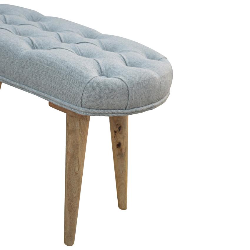 Grey Tweed Bedroom Bench | Deep Button Seat | Mango Wood Legs