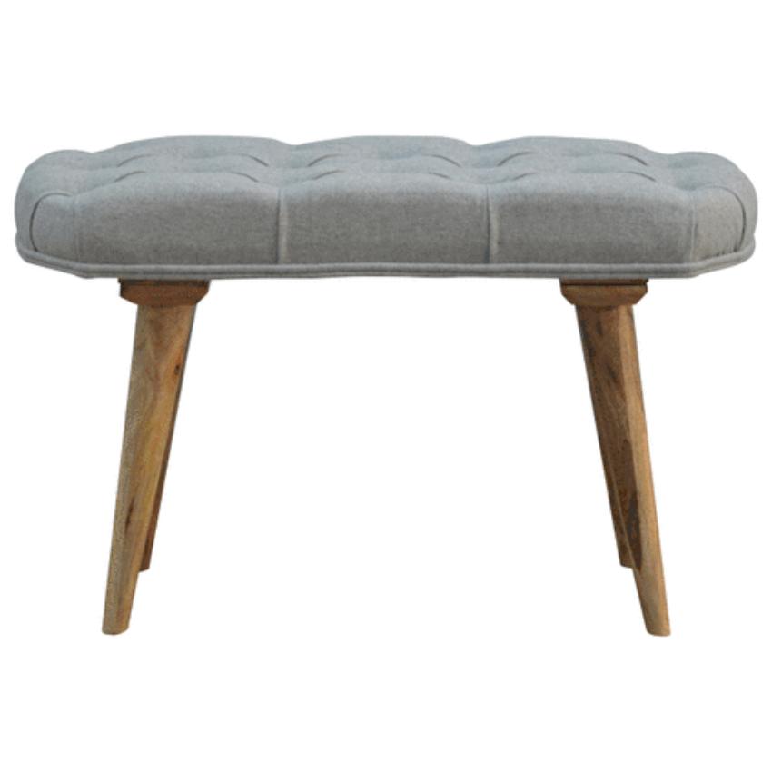 Grey Tweed Bedroom Bench | Deep Button Seat | Mango Wood Legs