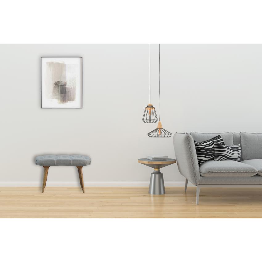 Grey Tweed Bedroom Bench | Deep Button Seat | Mango Wood Legs