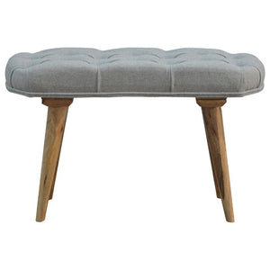 Grey Tweed Bedroom Bench | Deep Button Seat | Mango Wood Legs