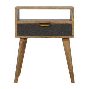 Grey Tweed Bedside Table | Open Slot Storage | Textured Accent Detail