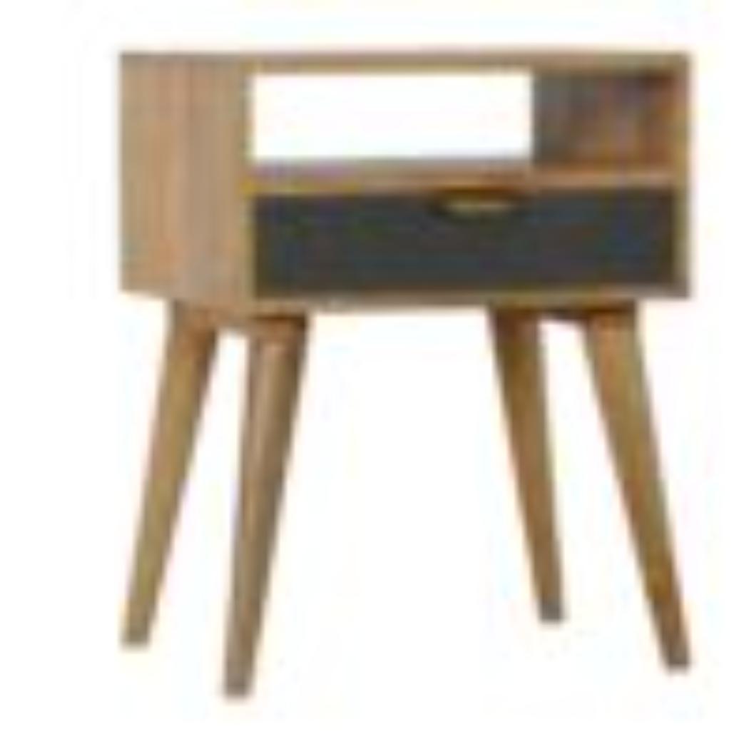 Grey Tweed Bedside Table | Open Slot Storage | Textured Accent Detail