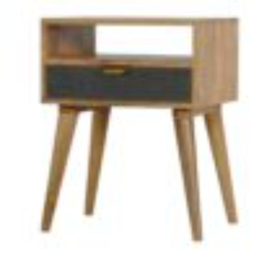 Grey Tweed Bedside Table | Open Slot Storage | Textured Accent Detail