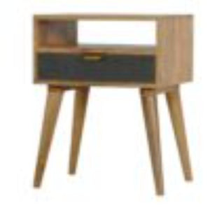 Grey Tweed Bedside Table | Open Slot Storage | Textured Accent Detail