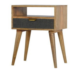 Grey Tweed Bedside Table | Open Slot Storage | Textured Accent Detail