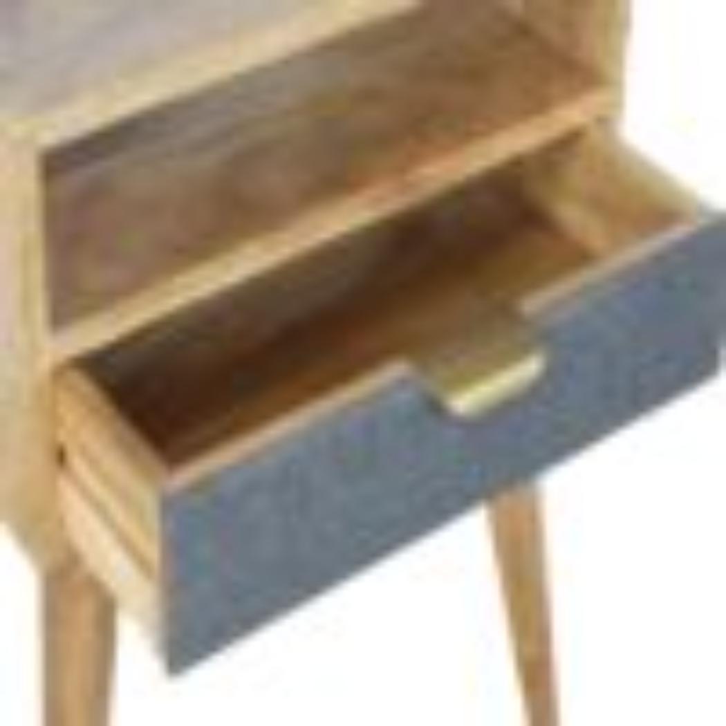 Grey Tweed Bedside Table | Open Slot Storage | Textured Accent Detail