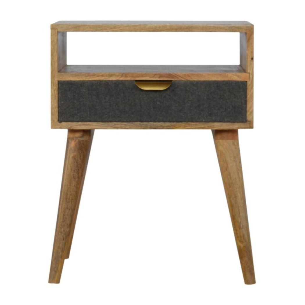 Grey Tweed Bedside Table | Open Slot Storage | Textured Accent Detail